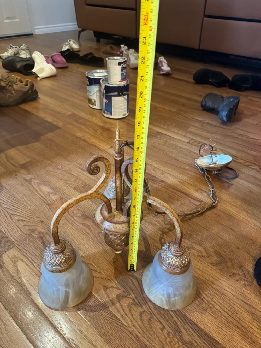 Three-Light Swirled Glass Pendant Chandelier in Aged Gold